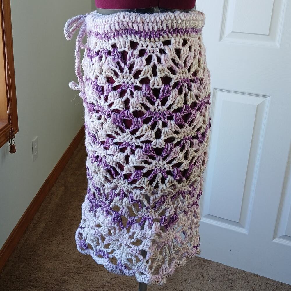 Icy Grape Crochet Skirt OSFM Plus Sized drawstring waist open lacy swim cover - Picture 3 of 7